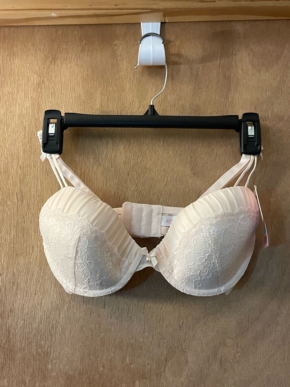 Affinitas Cream Bra with Pleated Cups and lace overlay